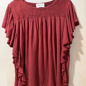 Emelia Women's Chic Red Ruffle Top L red